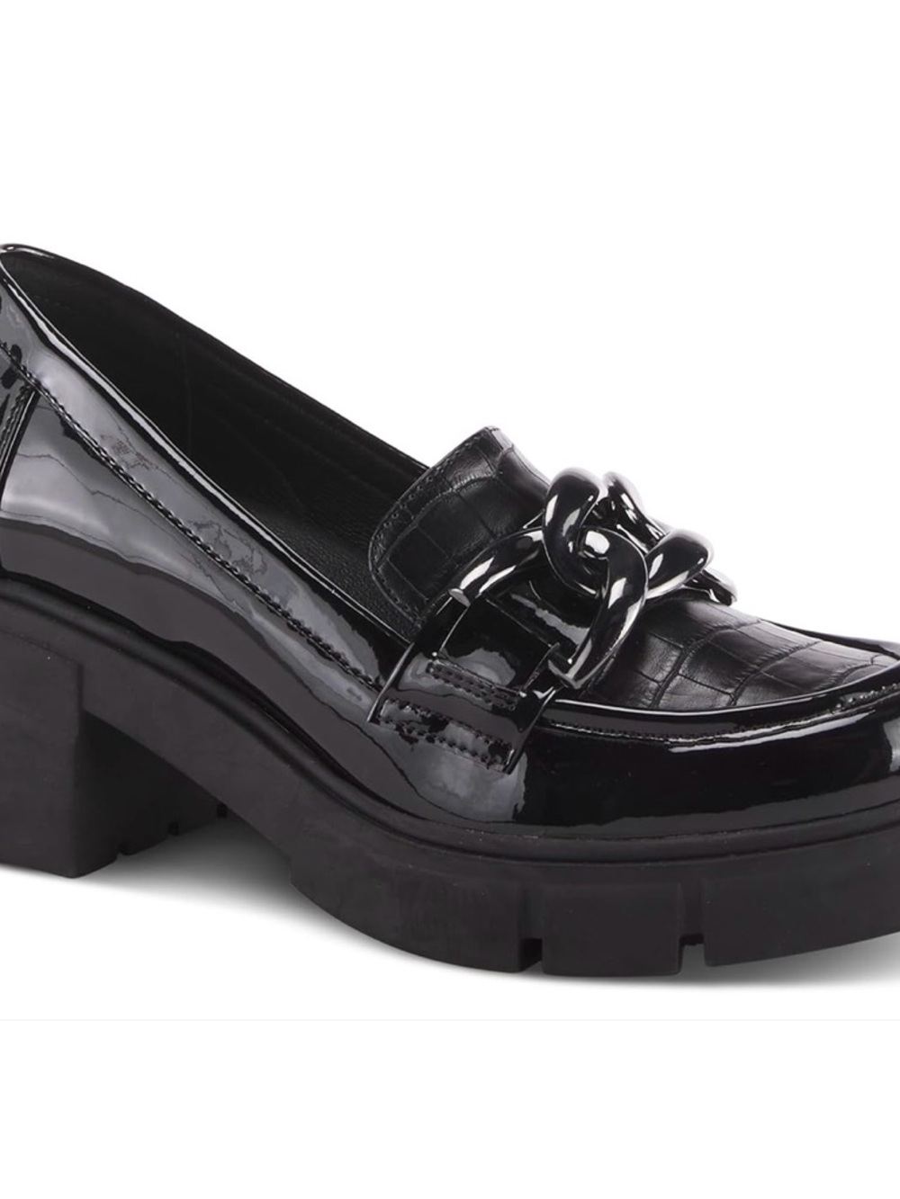 Patrizia Black Croc-Embossed Chain Loafers - Picture 3 of 4